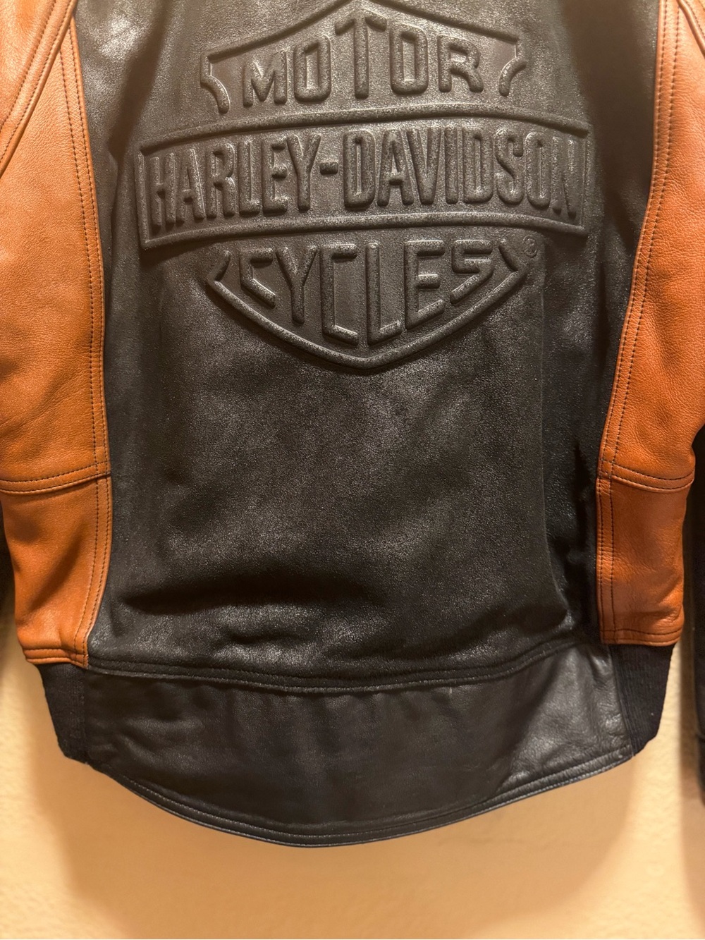 Authentic Harley Davidson Motorcycle Logo Leather Jacket Black Brown Size L - Picture 11 of 16